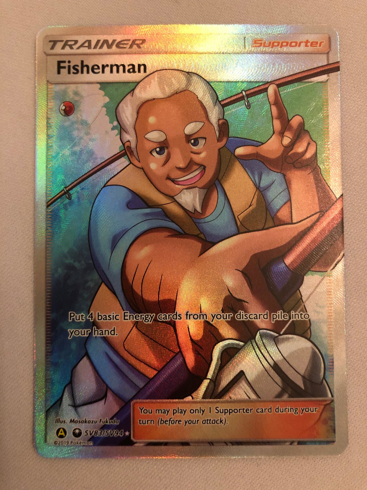 Fisherman SV83/SV94 Hidden Fates Full Art Ultra Rare Pokemon Card Near