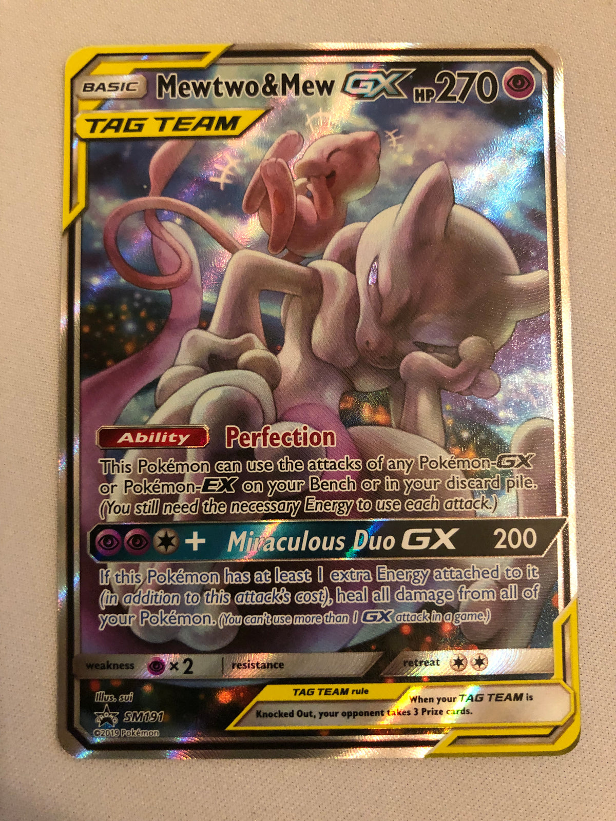 Mewtwo & Mew GX SM191 Black Star Promo Holo Rare Pokemon Card Near Min