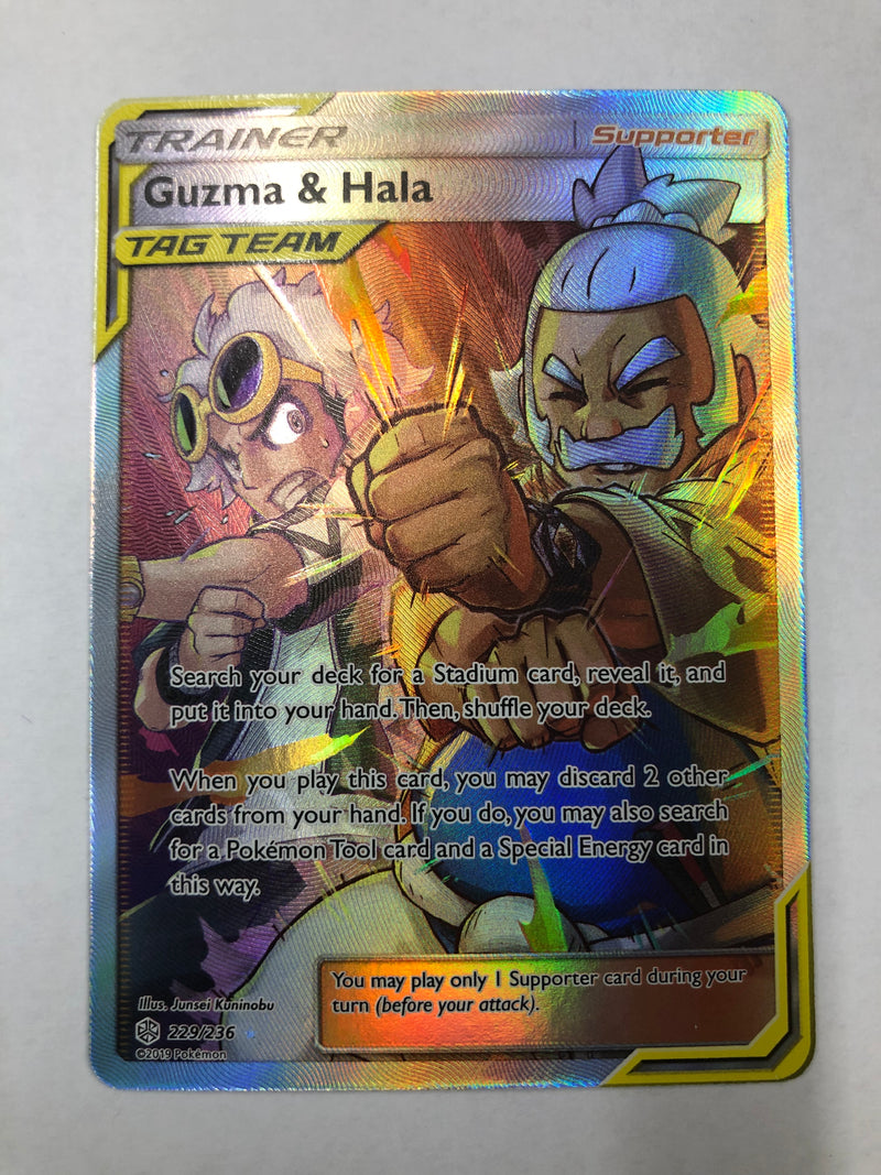 Guzma & Hala 229/236 Full Art Ultra Rare Cosmic Eclipse Pokemon Card Near Mint