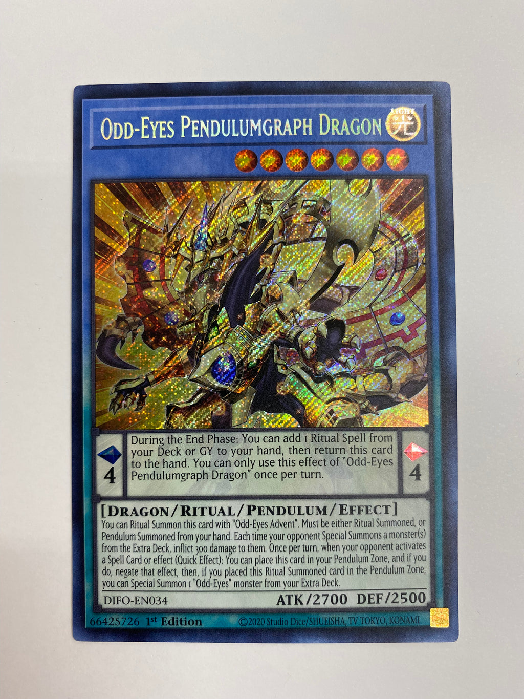 Yugioh Odd-Eyes Pendulumgraph Dragon DIFO-EN034 Secret Rare 1st Editio Yugioh Odd-Eyes Pendulumgraph Dragon DIFO-EN034 Secret Rare 1st Editio