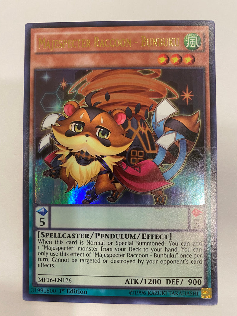 yugioh raccoon cards Majespecter - Bunbuku (Collector's Rare) : MZMI-EN072 Beast/Effect Yugioh Baby Raccoon Ponpoko SHSP-EN014