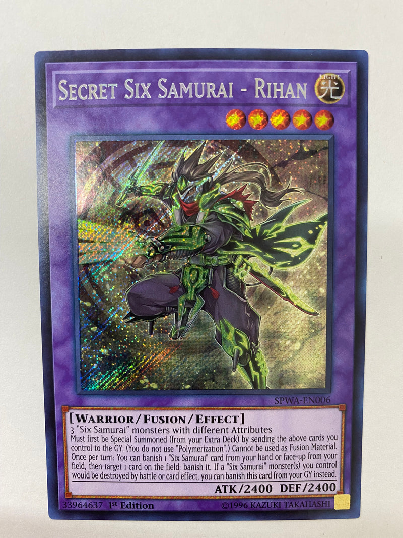 Yugioh Secret Six Samurai  Rihan  SPWA-EN006  Secret Rare 1st Edition NM