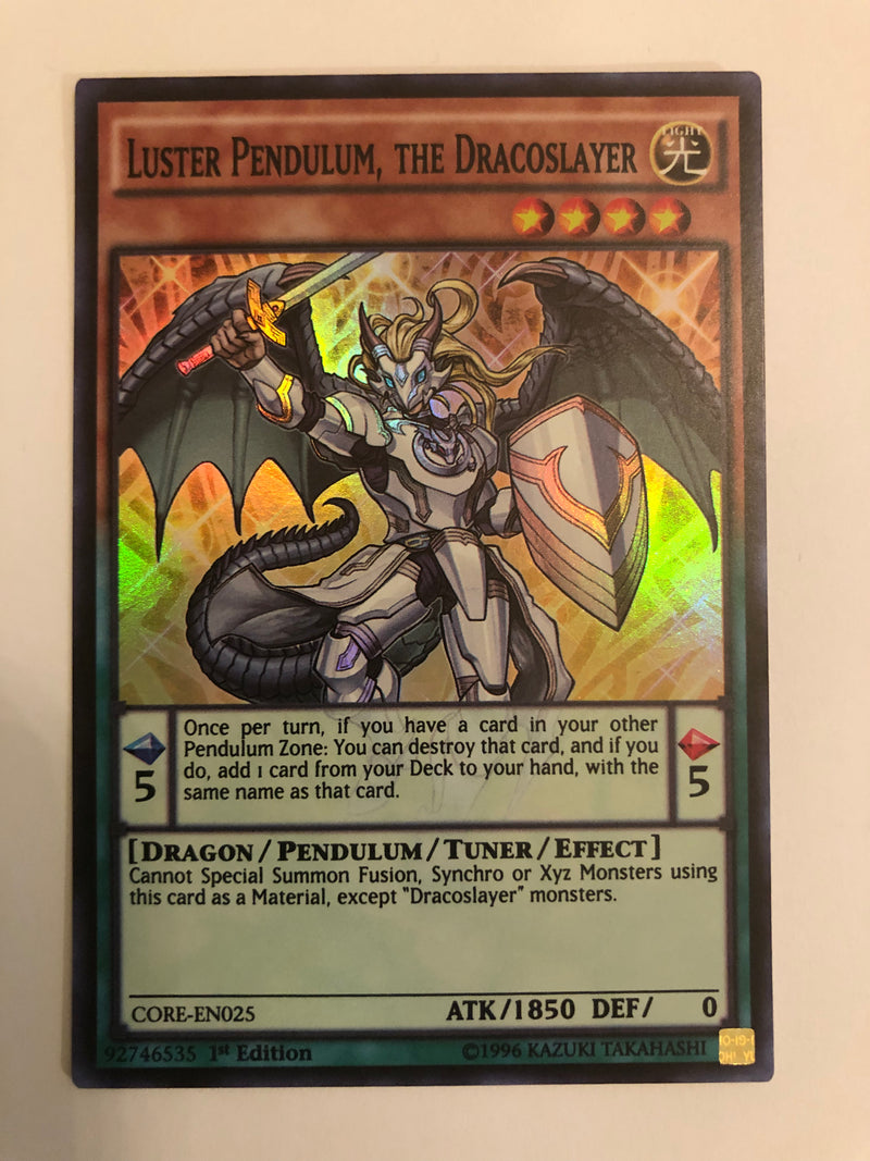 Yugioh Luster Pendulum, the Dracoslayer CORE-EN025 Super Rare 1st Edition NM