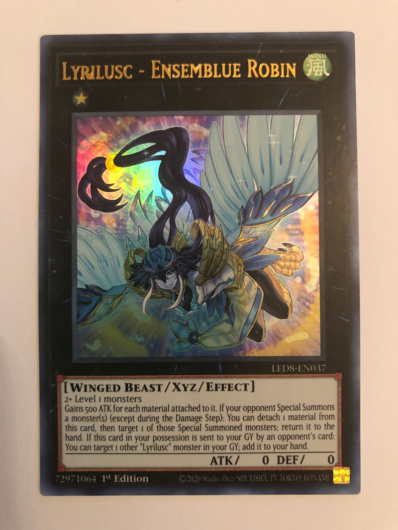 Yugioh Lyrilusc Ensemblue Robin LED8-EN037 Ultra Rare 1st Edition Near Mint