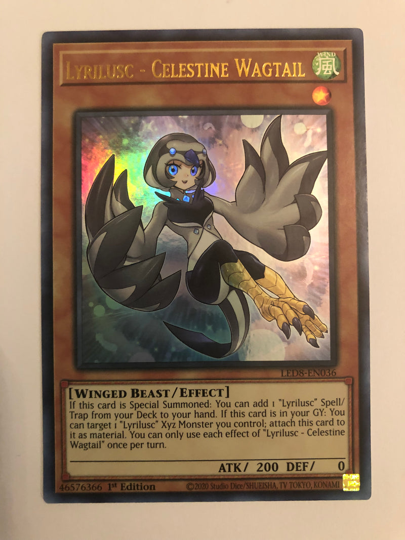 Yugioh Lyrilusc - Celestine Wagtail LED8-EN036 Ultra Rare 1st Edition Yugioh Lyrilusc - Celestine Wagtail LED8-EN036 Ultra Rare 1st Edition