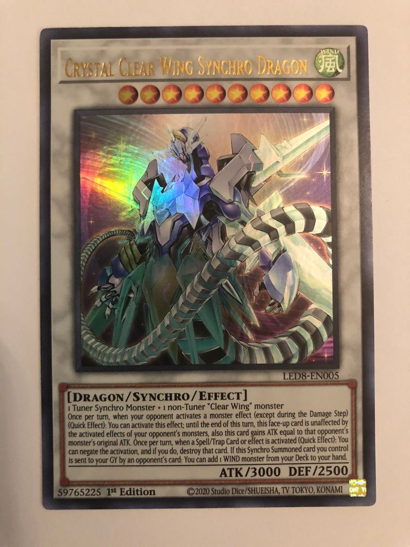 Yugioh Crystal Clear Wing Synchro Dragon LED8-EN005 Ultra Rare 1st Edi Yugioh Crystal Clear Wing Synchro Dragon LED8-EN005 Ultra Rare 1st Edi