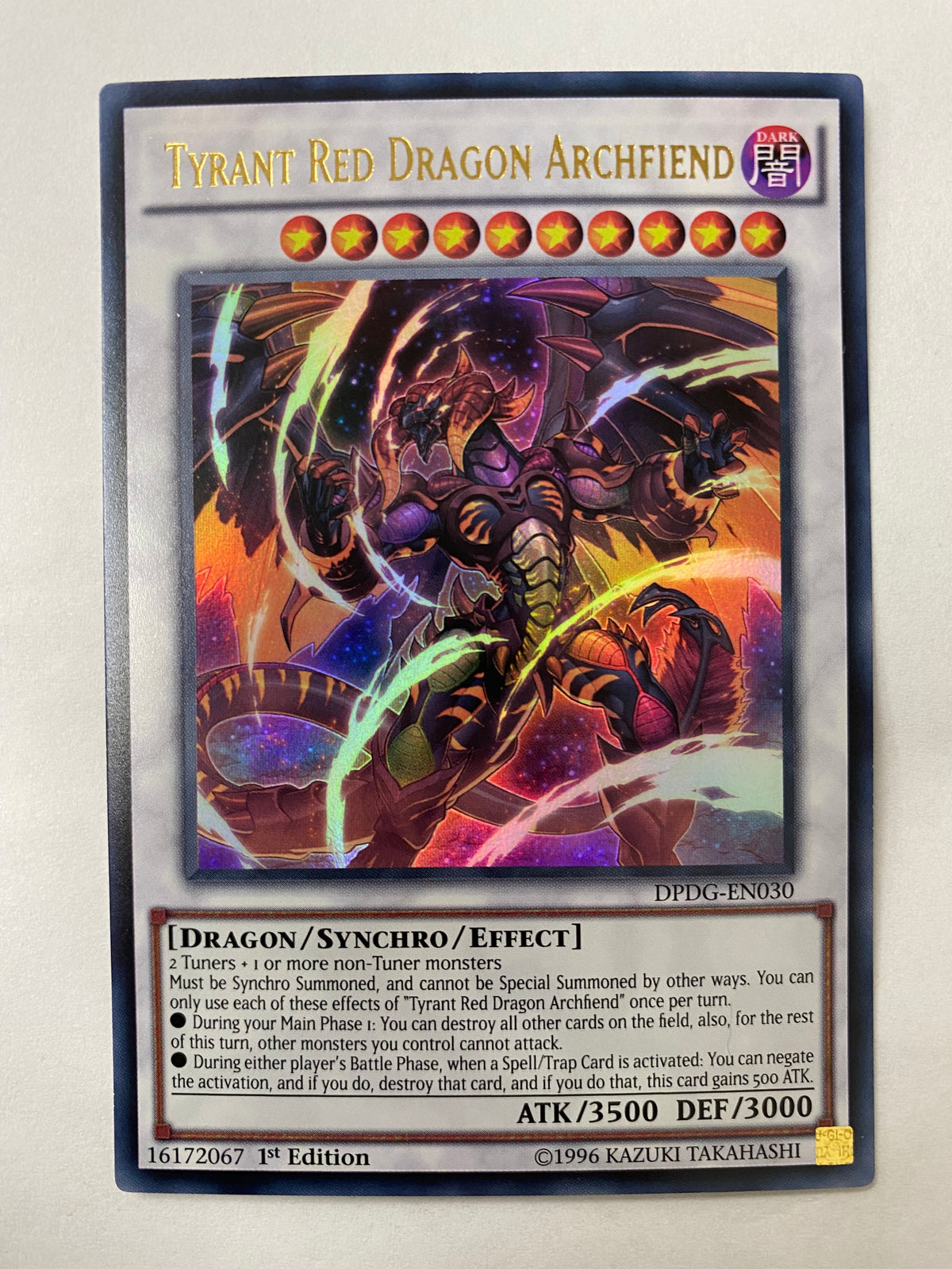 Yugioh Tyrant Red Dragon Archfiend DPDG-EN030 1st Edition Ultra Rare N