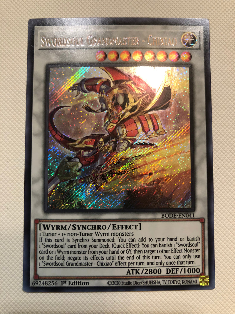 Yugioh Swordsoul Grandmaster - Chixiao BODE-EN041 Secret Rare 1st Edit Yugioh Swordsoul Grandmaster - Chixiao BODE-EN041 Secret Rare 1st Edit