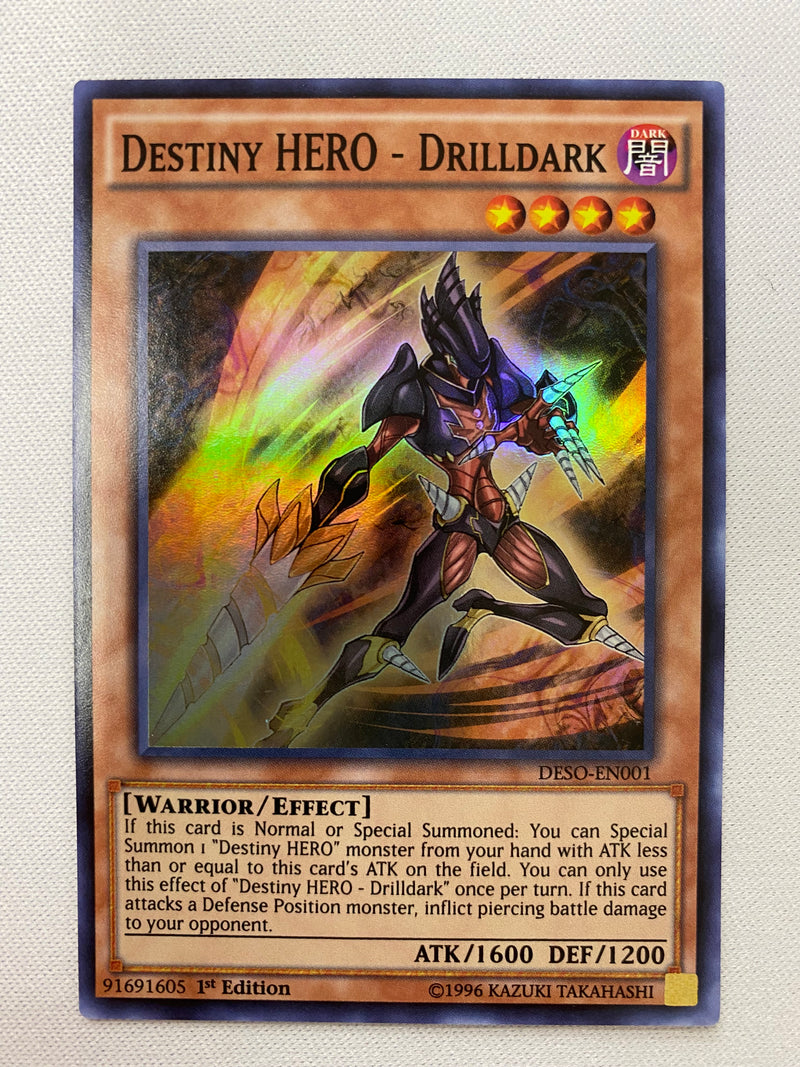 Yugioh  Destiny HERO  Drilldark  DESO-EN001  Super Rare 1st Edition Near Mint