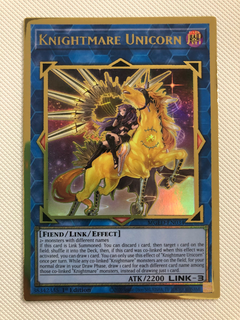 Yugioh Knightmare Unicorn MGED-EN034 Alternate Art 1st Edition Gold Rare NM