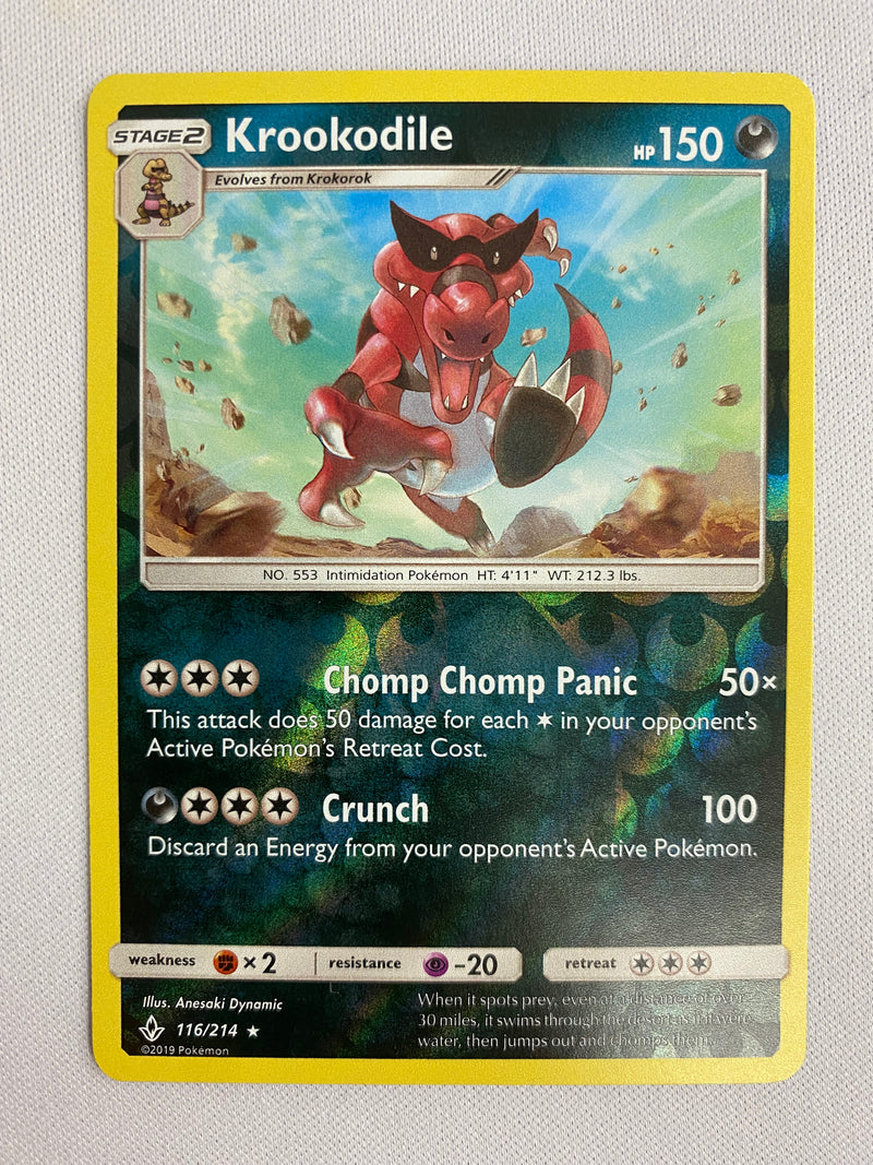 Krookodile Rare 116/214 Reverse Holo Unbroken Bonds Near  Mint