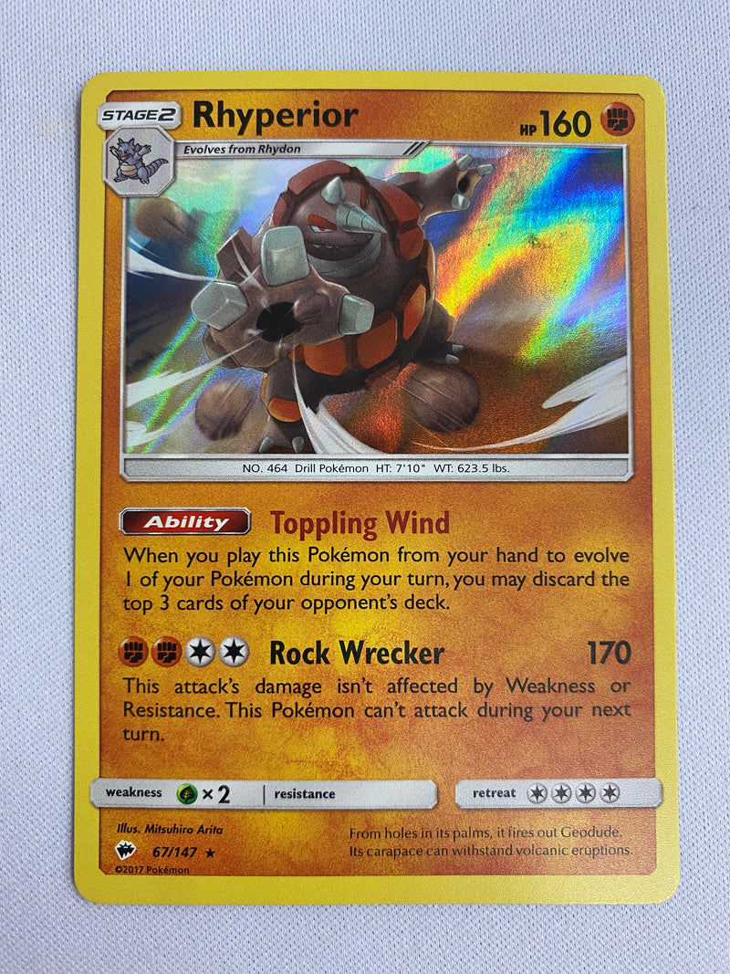 Rhyperior 67/147 Burning Shadows Holo Rare Pokemon Card NM Rhyperior 67/147 Burning Shadows Holo Rare Pokemon Card NM