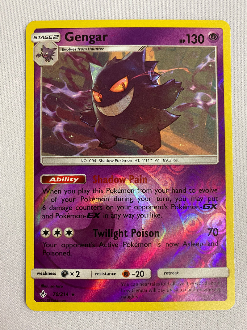 Gengar 70/214 Unbroken Bonds Reverse Holo Rare Pokemon Card NM Gengar 70/214 Unbroken Bonds Reverse Holo Rare Pokemon Card NM