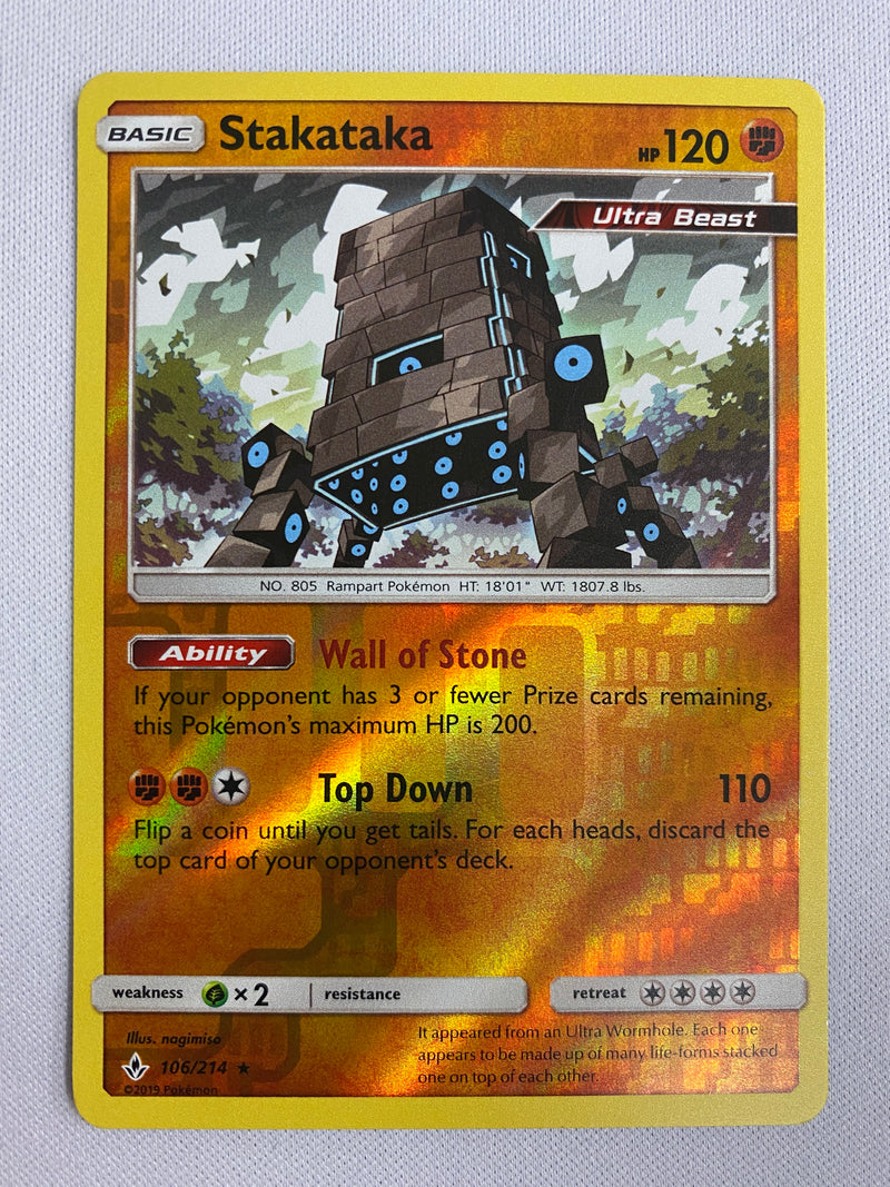 Stakataka 106/214 Reverse Holo Pokemon  Card Near Mint