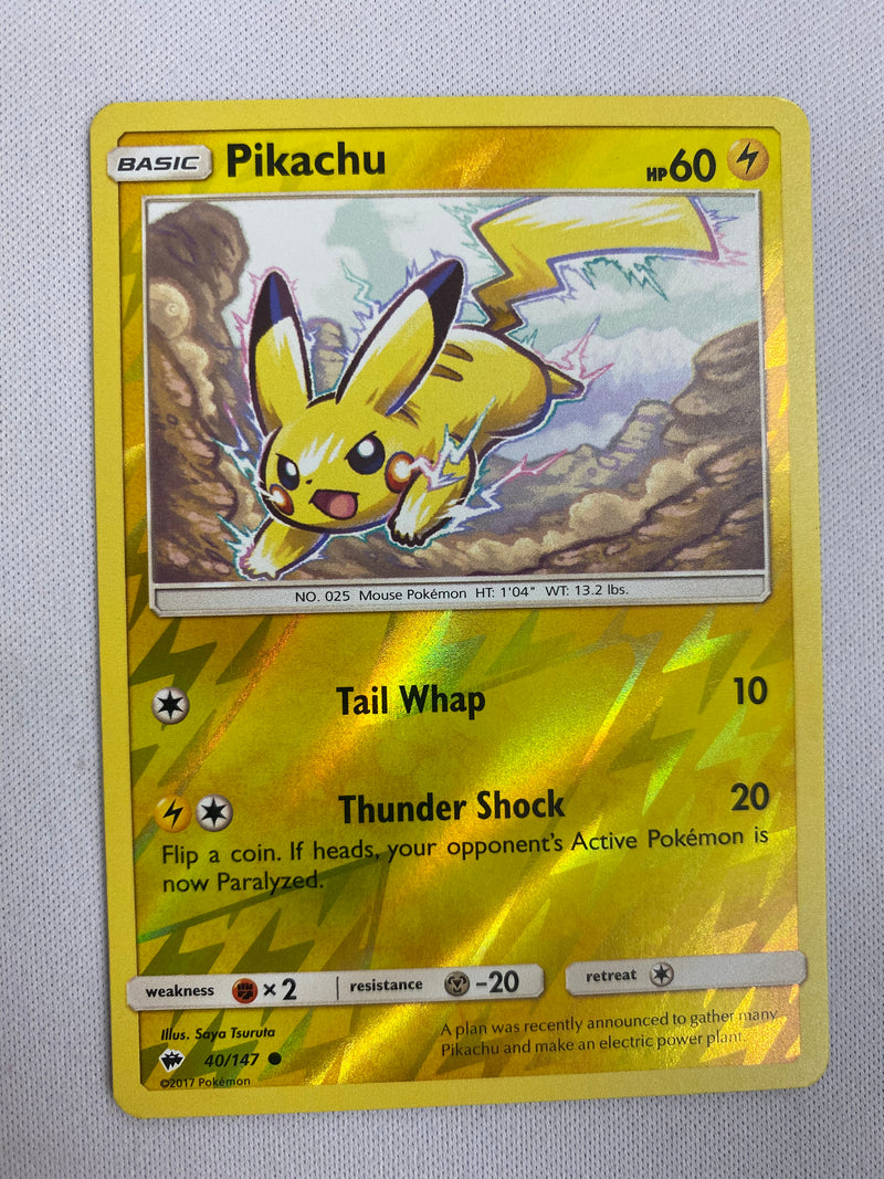 Pikachu 40/147  Reverse Holo Foil  Burning Shadows Pokemon Card Near Mint