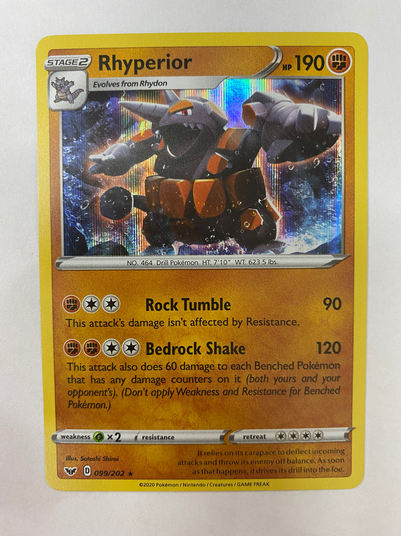 Rhyperior 099/202 Holo Rare Sword & Shield Pokemon Card Near Mint