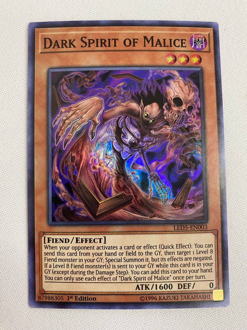 Yugioh Dark Spirit of Malice LED5-EN003 Super Rare 1st Edition  NM