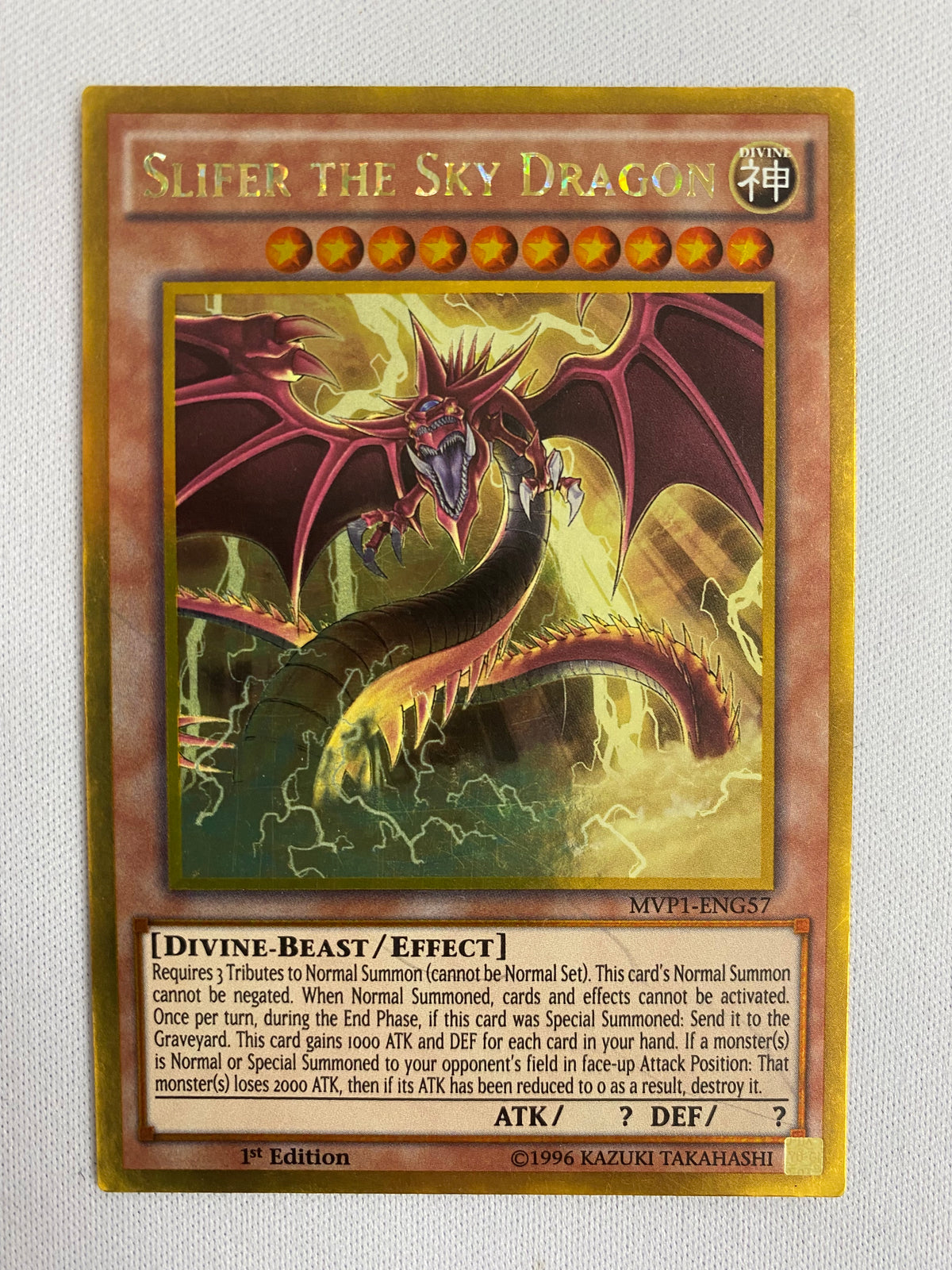 Yugioh Slifer the Sky Dragon MVP1-ENG57 Gold Rare 1st Edition NM