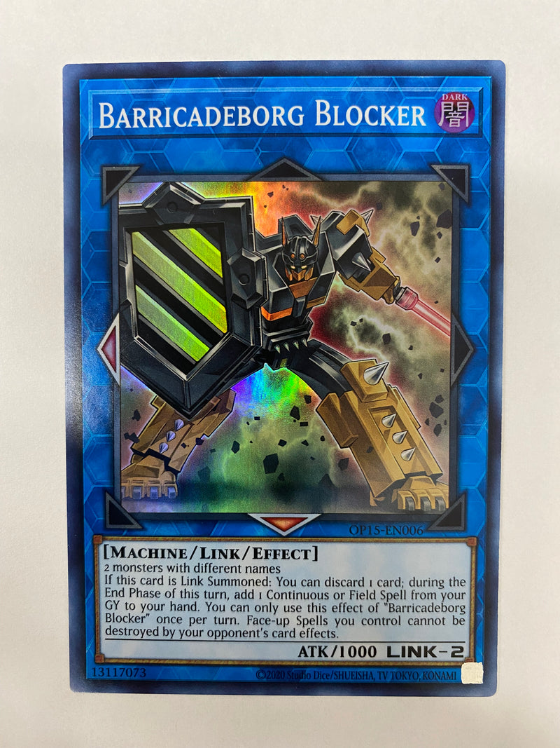Yugioh  Barricadeborg Blocker  OP15-EN006 Super Rare Unlimited Edition NM