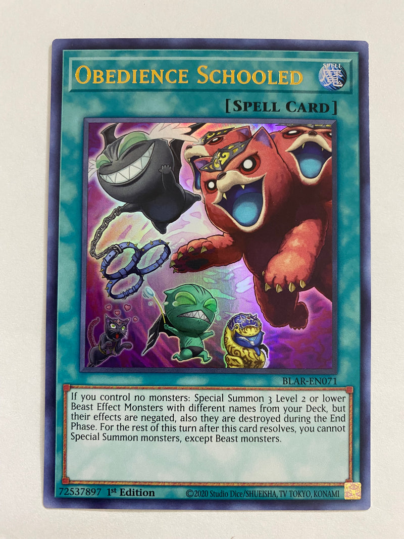 Yugioh Obedience Schooled  BLAR-EN071 Ultra Rare 1st Edition Near Mint