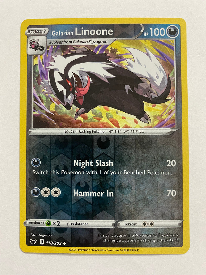 Linoone 118/202 Sword & Shield Reverse Holo Pokemon Card NM