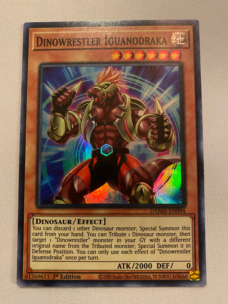 Yugioh! Dinowrestler Iguanodraka - DAMA-EN094  Super Rare 1st Edition NM