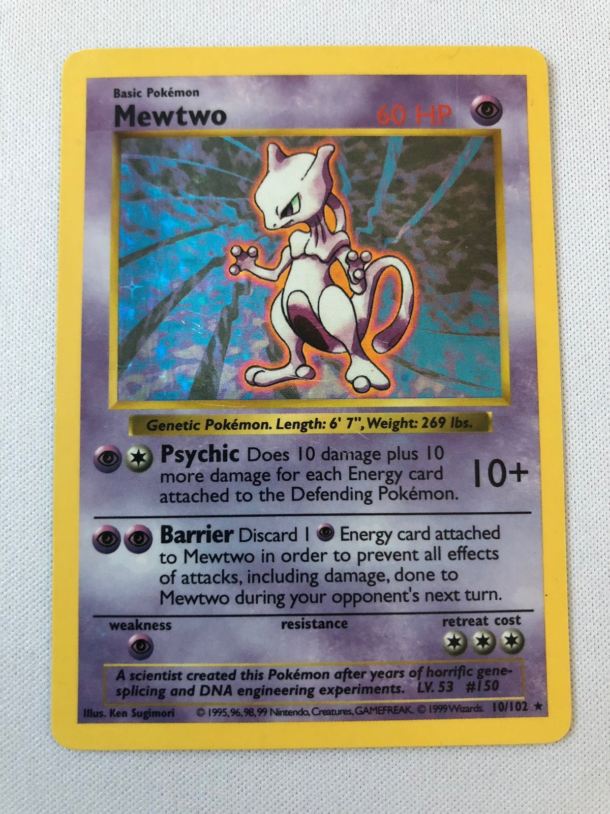 what pokemon set has 102 cards Mewtwo 10/102 Shadowless Holo Rare Base Card Near Mint/Exc Black Bolt