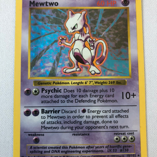 Mewtwo 10/102 Shadowless Holo Rare Base Set Pokemon Card Near Mint/Exc