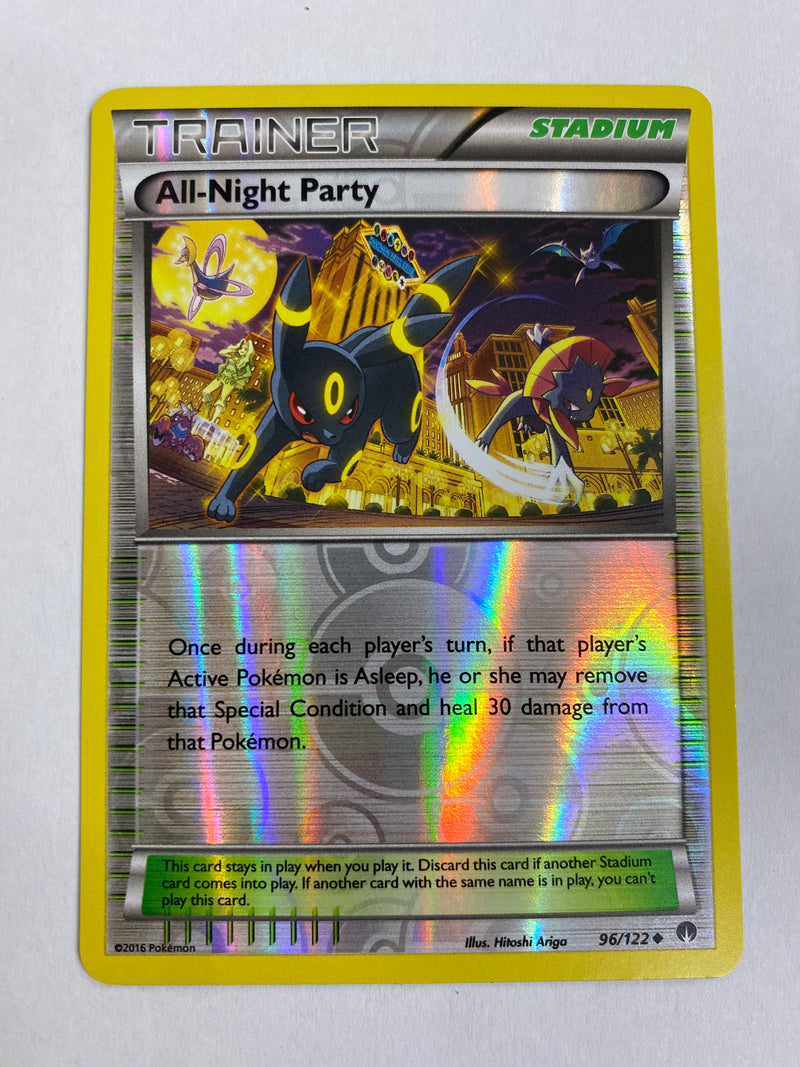 All-Night Party Trainer 96/122 X&Y Break Point Reverse Holo Pokemon Card NM All-Night Party Trainer 96/122 X&Y Break Point Reverse Holo Pokemon Card NM