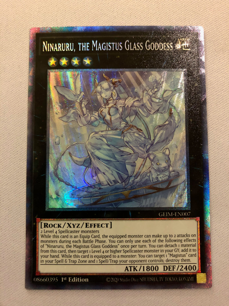 Yugioh Ninaruru, the Magistus Glass Goddess GEIM-EN007 Collectors Rare 1st Edition Near Mint