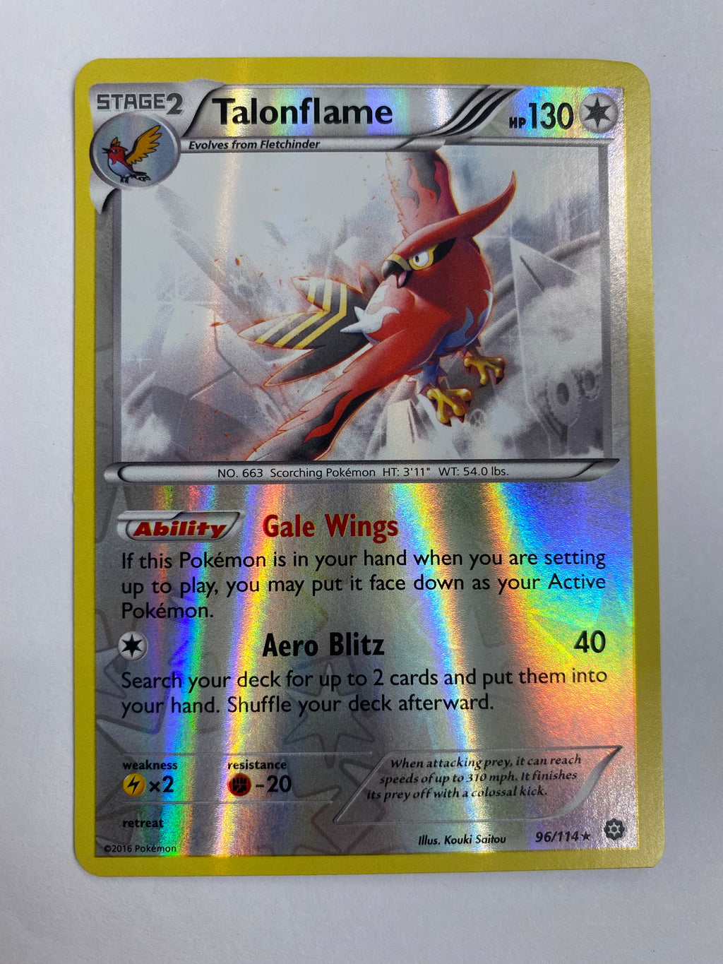 Talonflame 96/114 Reverse Holo Pokemon Card Near Mint