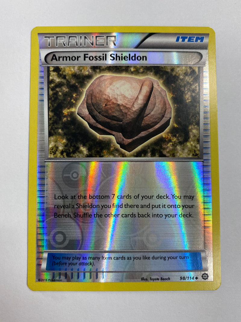 Armor Fossil Shieldon 98/114 Reverse Holo Pokemon Card Naer Mint