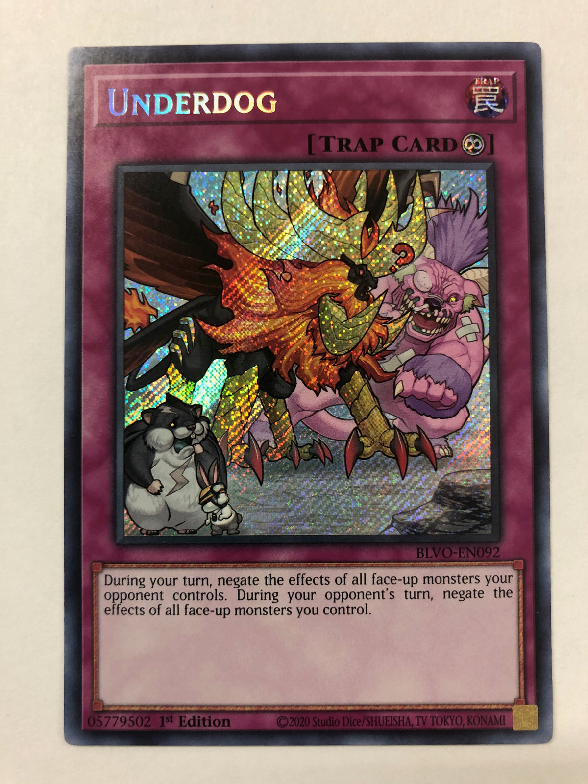 Yugioh Underdog BLVO-EN092 Secret Rare 1st Edition Near Mint Yugioh Underdog BLVO-EN092 Secret Rare 1st Edition Near Mint