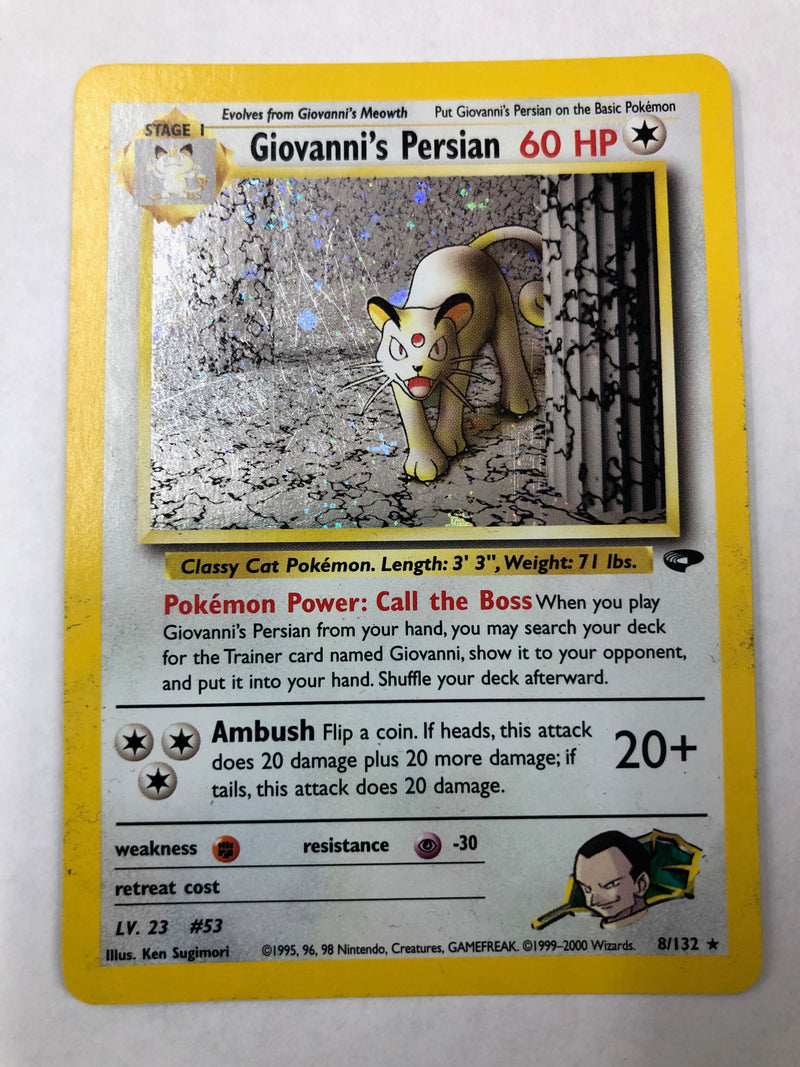 Giovanni's Persian 8/132 Gym Challenge Holo Rare Pokemon Card Near Min Giovanni's Persian 8/132 Gym Challenge Holo Rare Pokemon Card Near Min