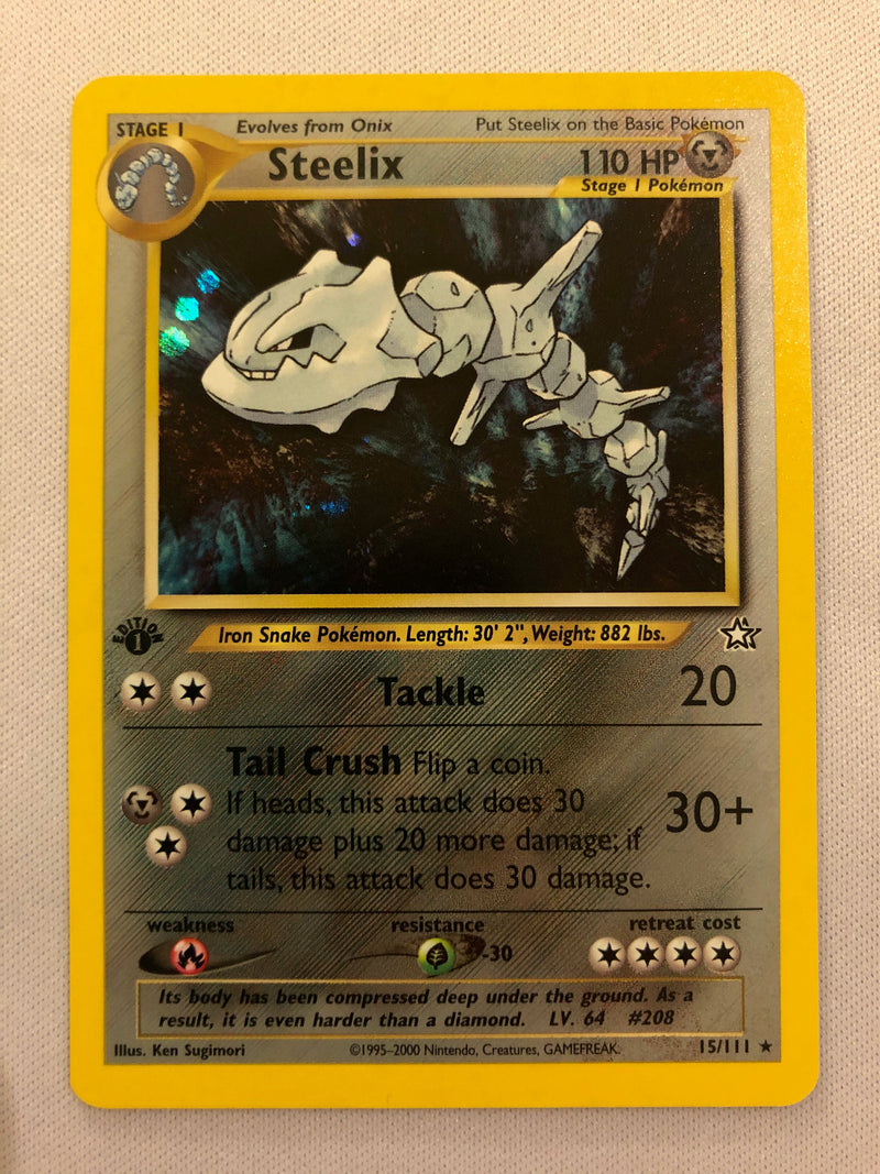 steelix pokemon card holographic Steelix 15/111 1st Edition Holo Rare Neo Genesis Pokemon Card Near Min