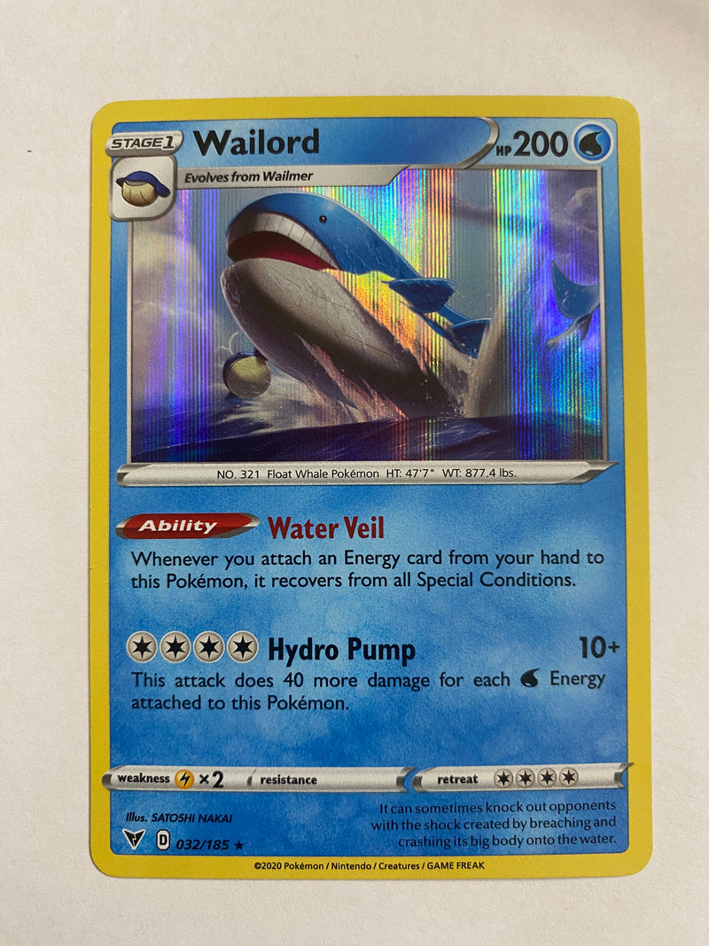 Wailord 032/185 Vivid Voltage Holo Rare Pokemon Card Near Mint Wailord 032/185 Vivid Voltage Holo Rare Pokemon Card Near Mint