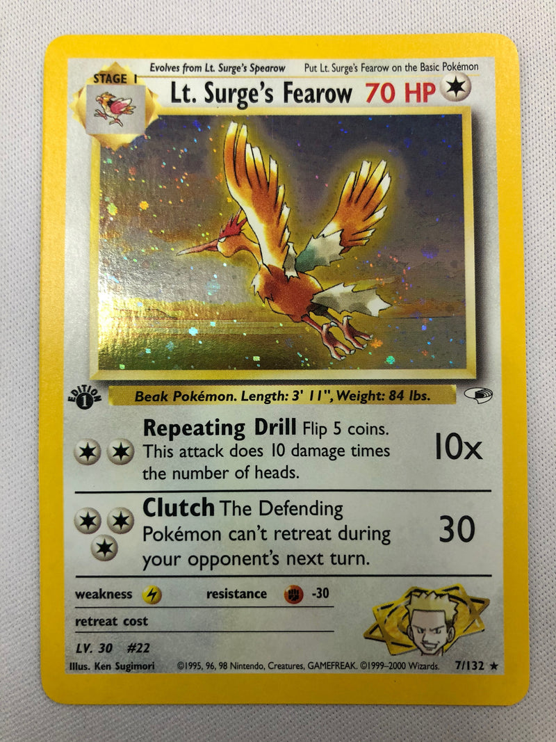 Lt. Surge's Fearow 7/132 Holo Rare 1st Edition Gym Heroes Pokemon Card Lt. Surge's Fearow 7/132 Holo Rare 1st Edition Gym Heroes Pokemon Card