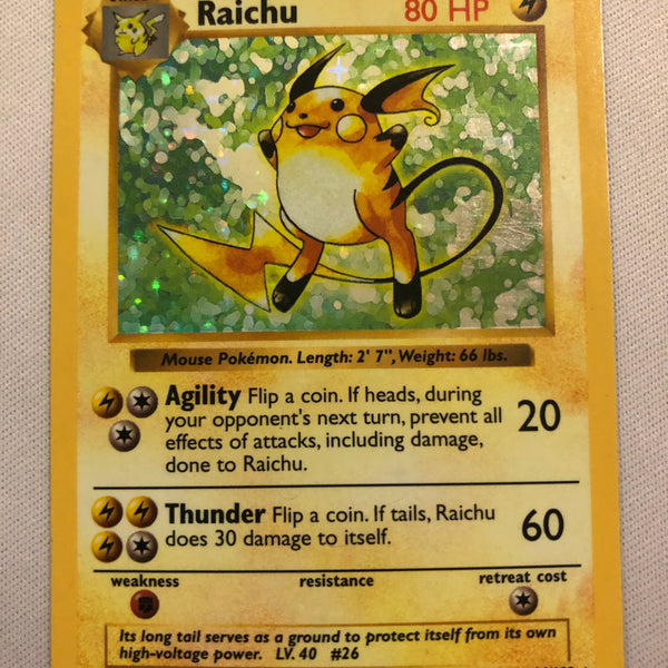 Raichu 14/102 Holo Rare Shadowless Base Set Pokemon Card Near Mint/Exc