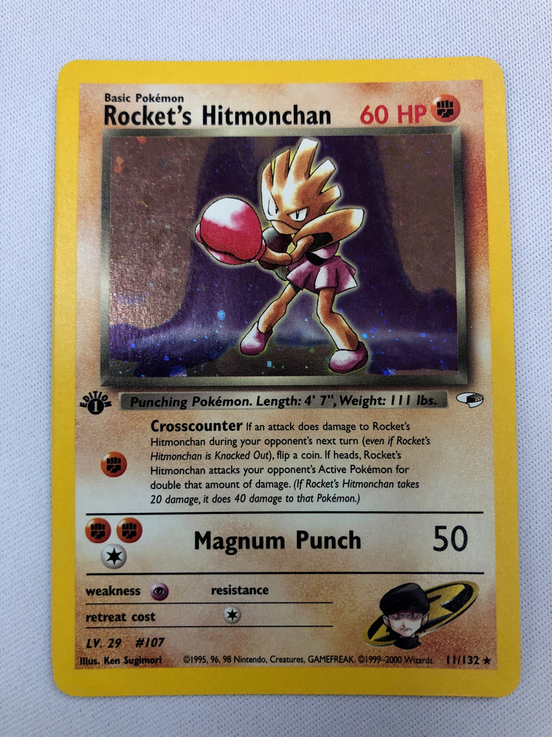 Rocket’s Hitmonchan 11/132 1st Edition Gym Heroes Holo Rare Pokemon Card Near Mint