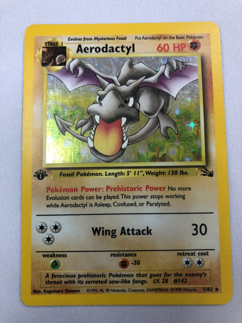 pokemon fossil set rare cards Aerodactyl 1/62 1st Edition Fossil Set Holo Rare Pokemon Card Near Min