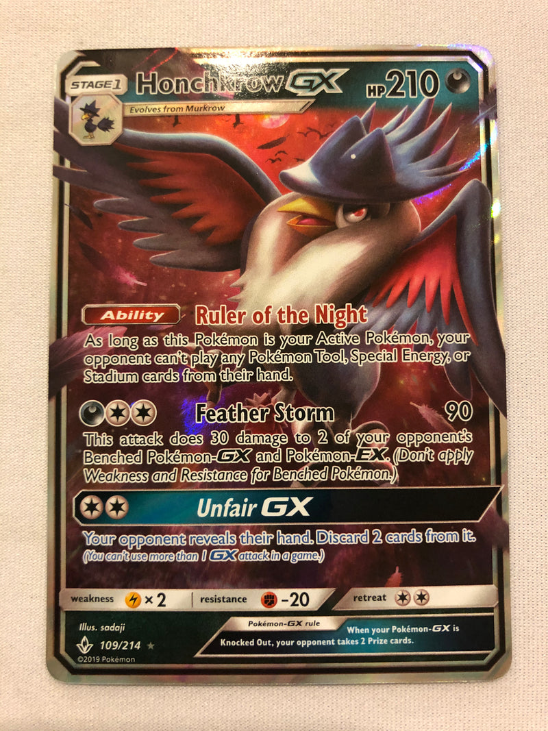 Honchkrow GX 109/214 Holo Ultra Rare Pokemon Card Near Mint