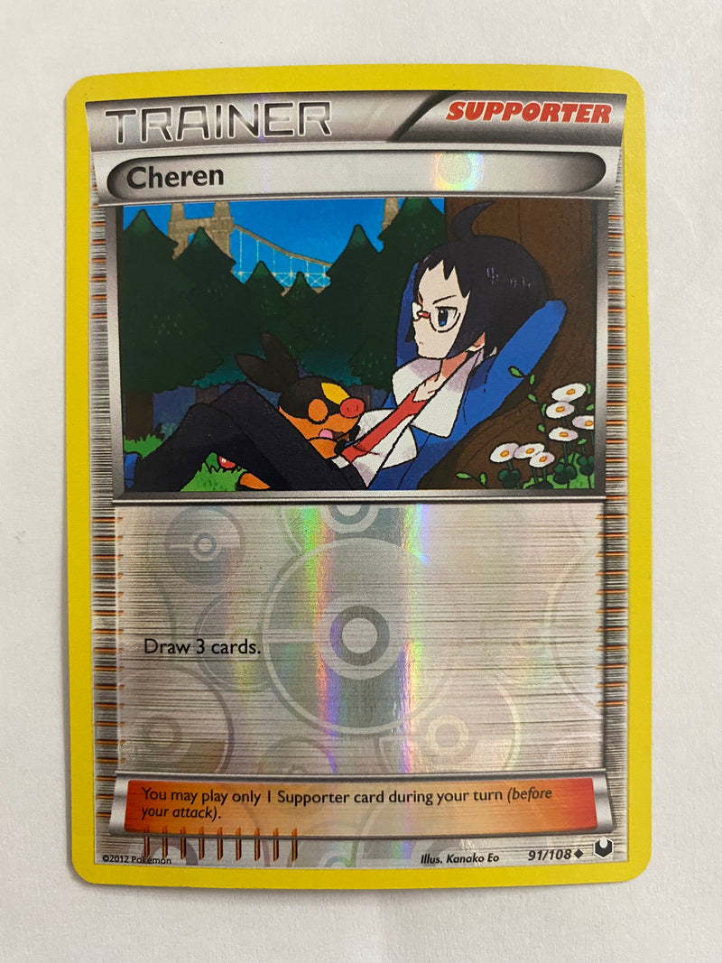 Cheren 91/108 Pokemon Card Reverse Holo Naer Mint