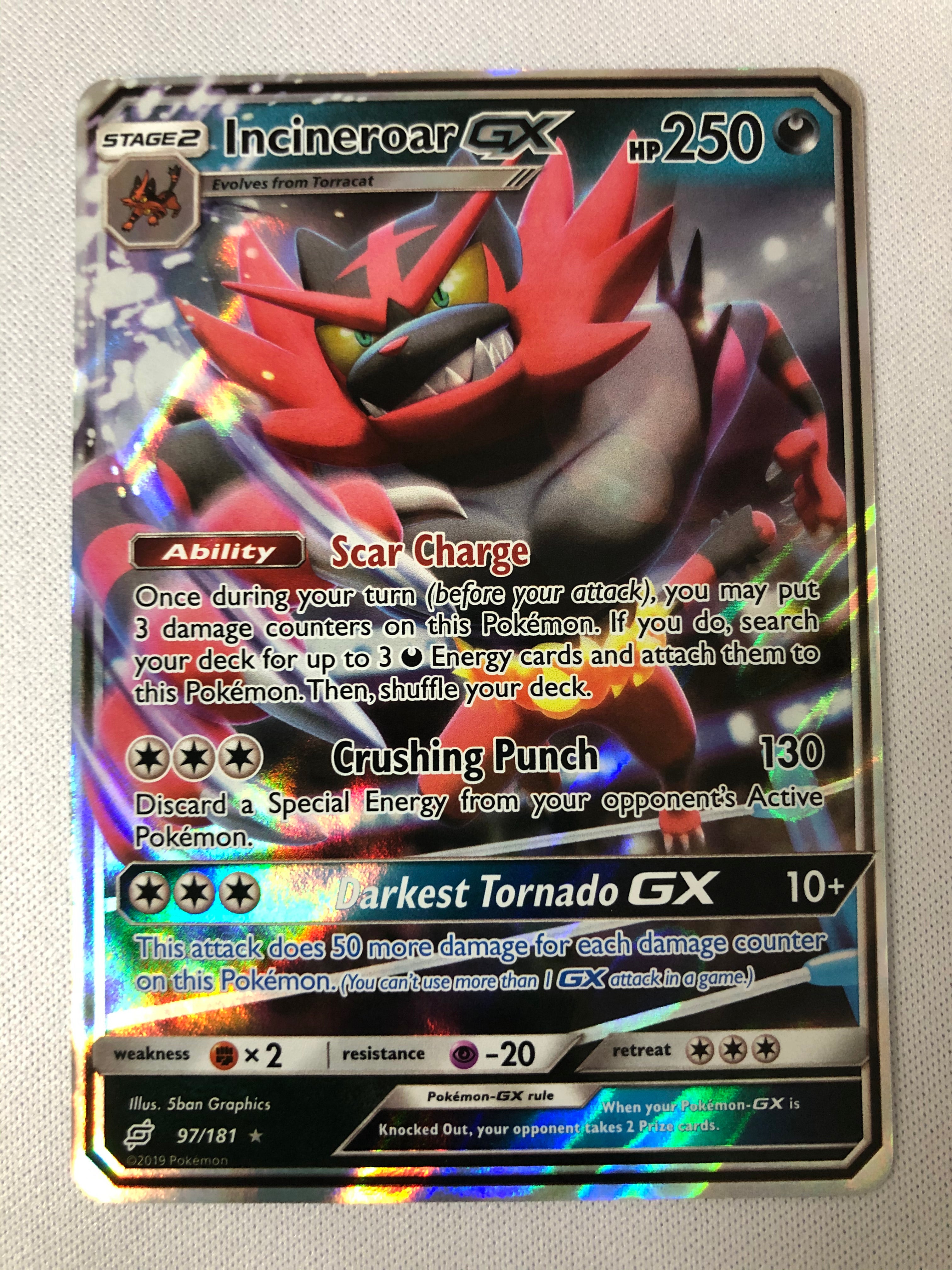 Incineroar GX 97/181 Holo Ultra Rare Sun & Moon Team Up Pokemon Card N
