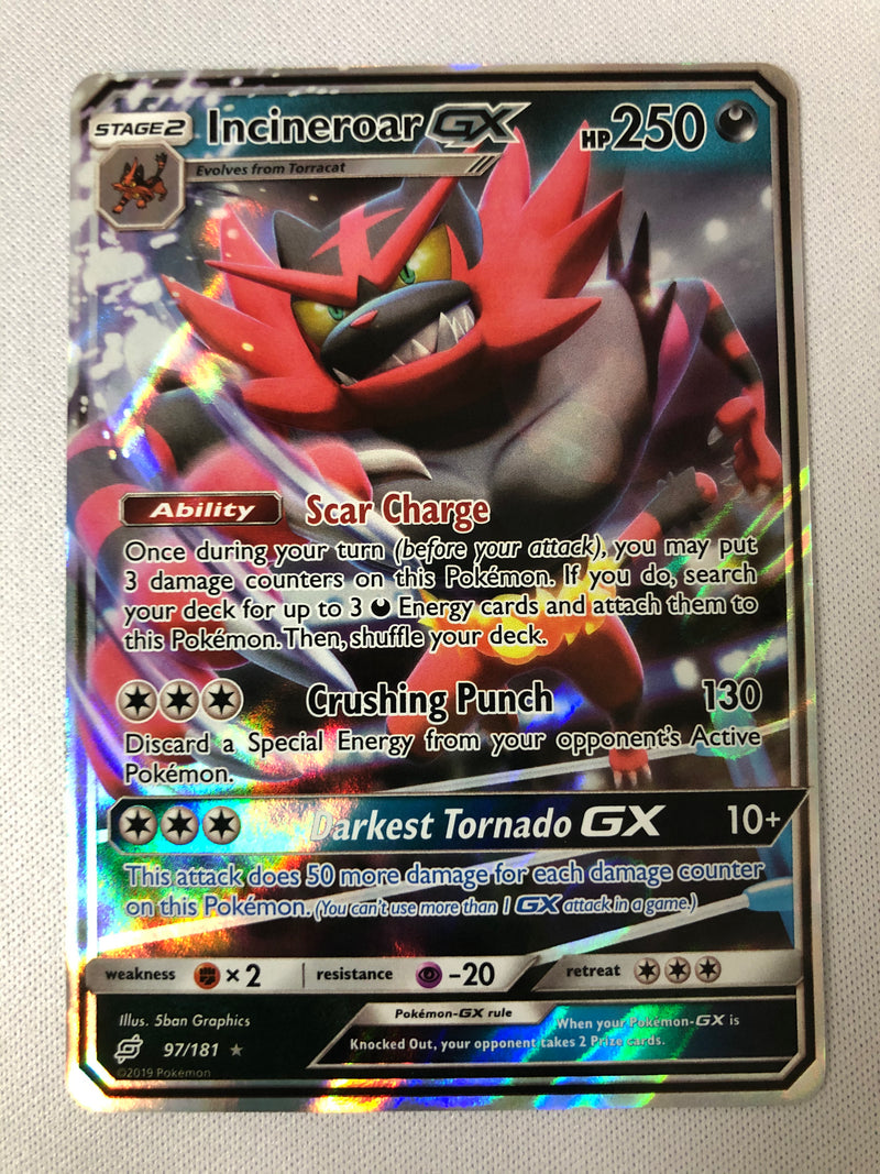 Incineroar GX 97/181 Holo Ultra Rare Sun & Moon Team Up Pokemon Card Near Mint