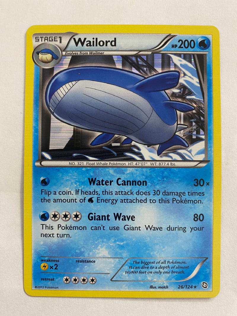 200 hp wailord pokemon card Wailord 26/124 Holo Rare Dragons Exalted Pokemon Card Near Mint