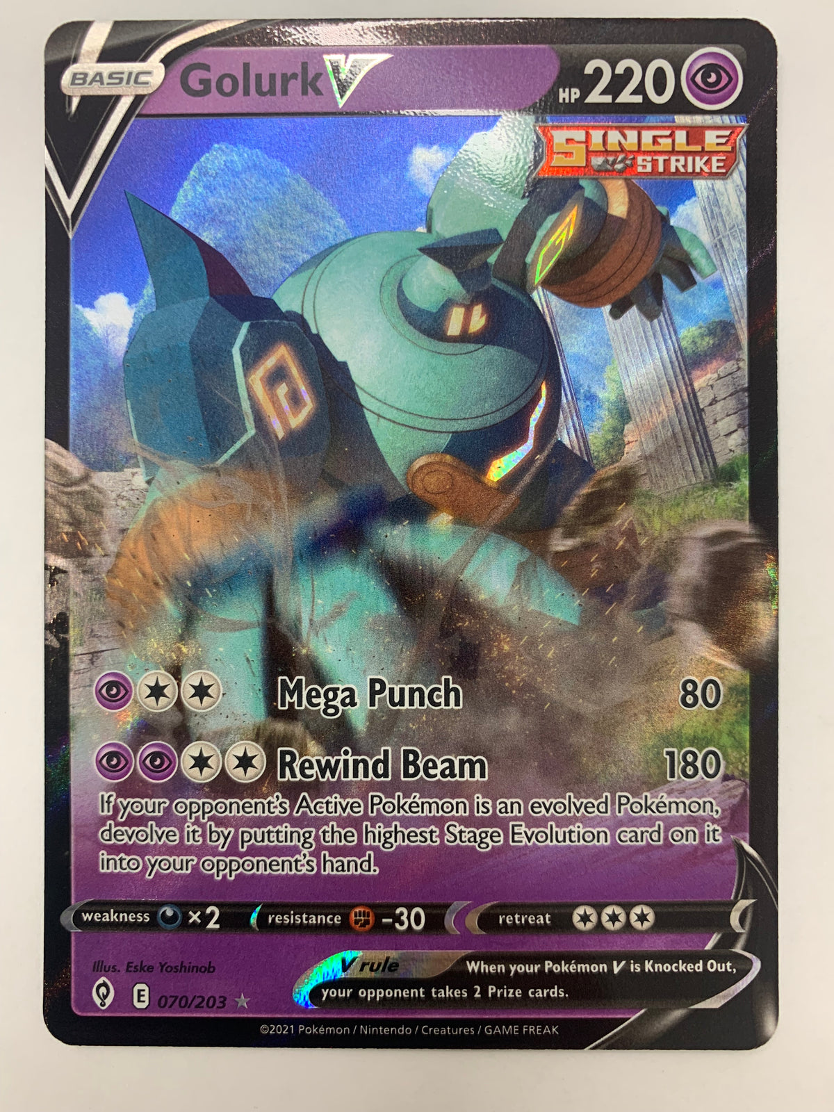 Golurk V Ultra Rare 070/203 Evolving Skies Pokemon TCG NM Golurk V Ultra Rare 070/203 Evolving Skies Pokemon TCG NM