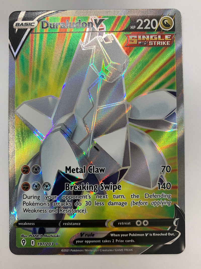 pokemon cards duraludon Duraludon V 197/203 Full Art Single Strike Evolving Skies Pokemon Card
