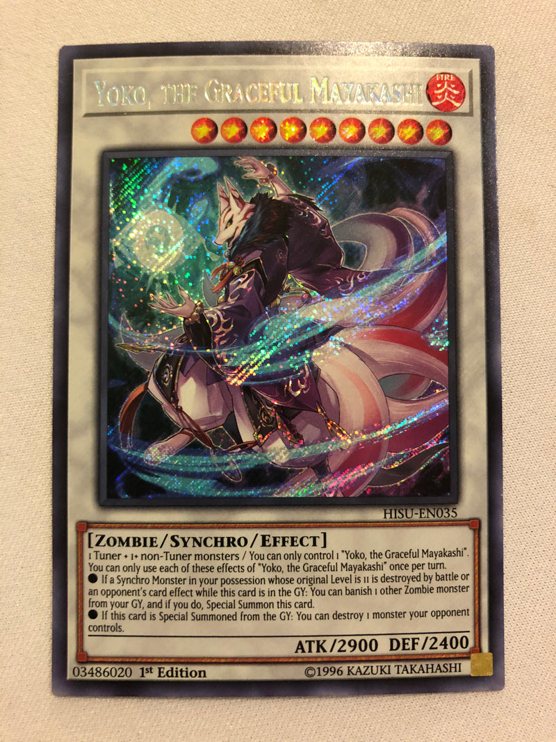 Yugioh Yoko, the Graceful Mayakashi HISU-EN035 Secret Rare 1st Edition Yugioh Yoko, the Graceful Mayakashi HISU-EN035 Secret Rare 1st Edition