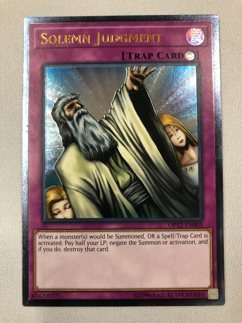 Yugioh Solemn Judgment OP12-EN003 Ultimate Rare Near Mint Yugioh Solemn Judgment OP12-EN003 Ultimate Rare Near Mint