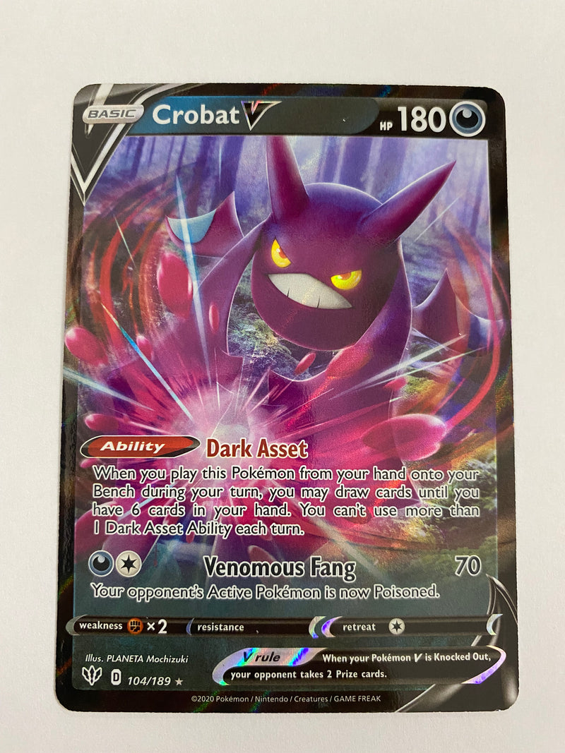 Crobat V 104/189 Ultra Rare Full Art Holo Darkness Ablaze Pokemon Card NM